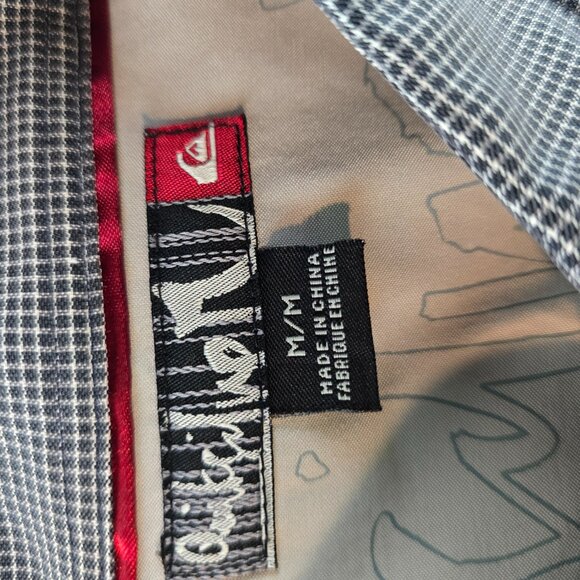 Quiksilver Shirt Men Medium Grey Button Up Check Rayon Blend Beach Vacation Y2k - Picture 8 of 10